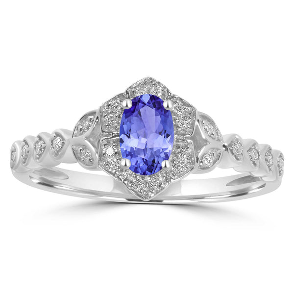 0.48ct Oval Tanzanite Ring with 0.09 cttw Diamond