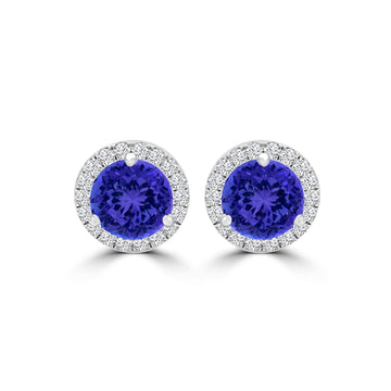 TMR121114 - Mila - Round Tanzanite and Diamond Earring Halo