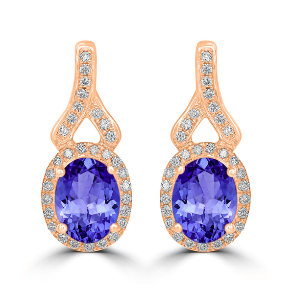 2.4ct Oval Tanzanite Halo Earring with 0.31 cttw Diamond