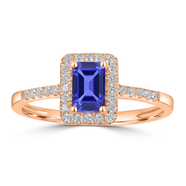 0.65ct Emerald Cut Tanzanite Ring with 0.2 cttw Diamond