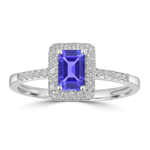 0.65ct Emerald Cut Tanzanite Ring with 0.2 cttw Diamond