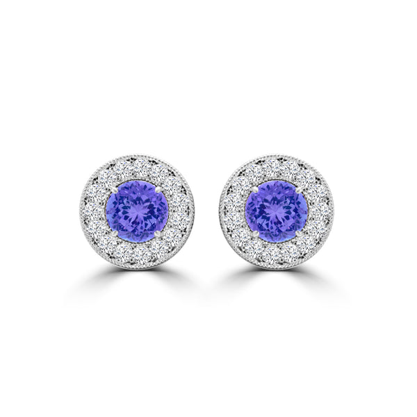 TMR121117 - Sofia - Round Tanzanite and Diamond Earring Halo Halo