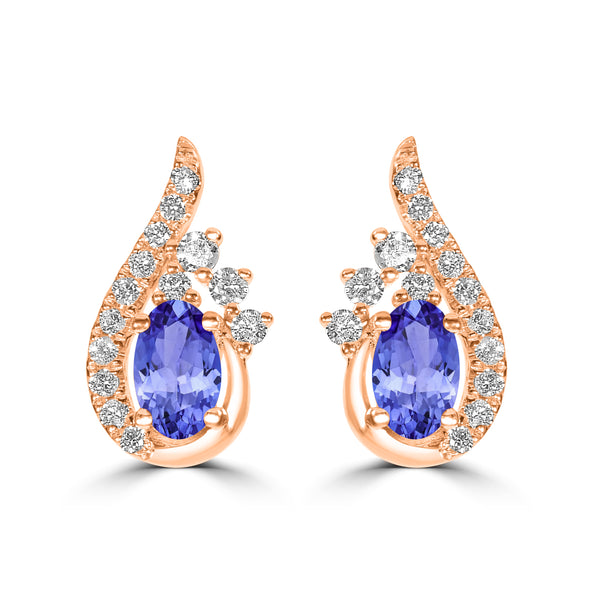 0.44ct Oval Tanzanite Studs Earring with 0.19 cttw Diamond