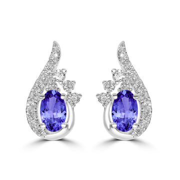 0.44ct Oval Tanzanite Studs Earring with 0.19 cttw Diamond