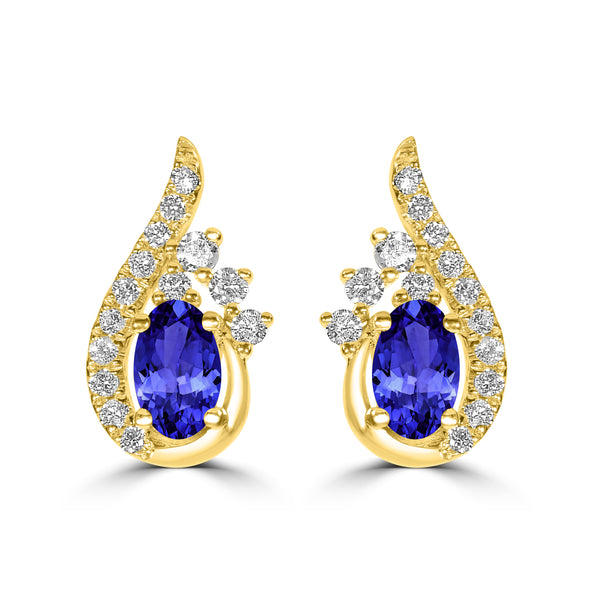 0.44ct Oval Tanzanite Studs Earring with 0.19 cttw Diamond