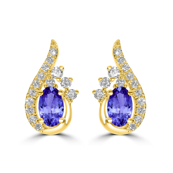 0.44ct Oval Tanzanite Studs Earring with 0.19 cttw Diamond