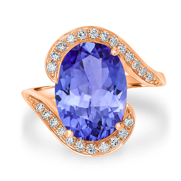 6.25ct Oval Tanzanite Ring with 0.31 cttw Diamond