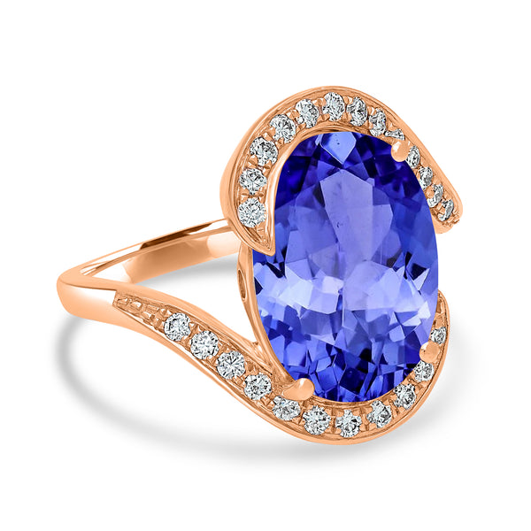 6.25ct Oval Tanzanite Ring with 0.31 cttw Diamond