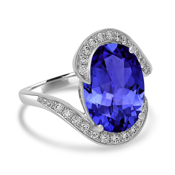 6.25ct Oval Tanzanite Ring with 0.31 cttw Diamond
