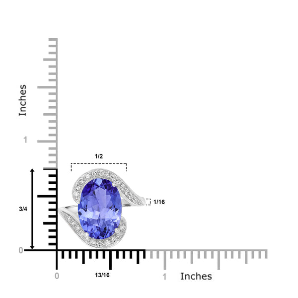 6.25ct Oval Tanzanite Ring with 0.31 cttw Diamond