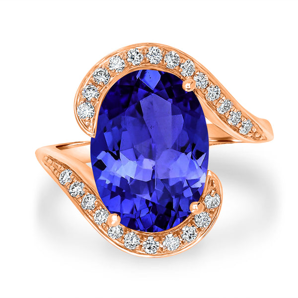 6.25ct Oval Tanzanite Ring with 0.31 cttw Diamond