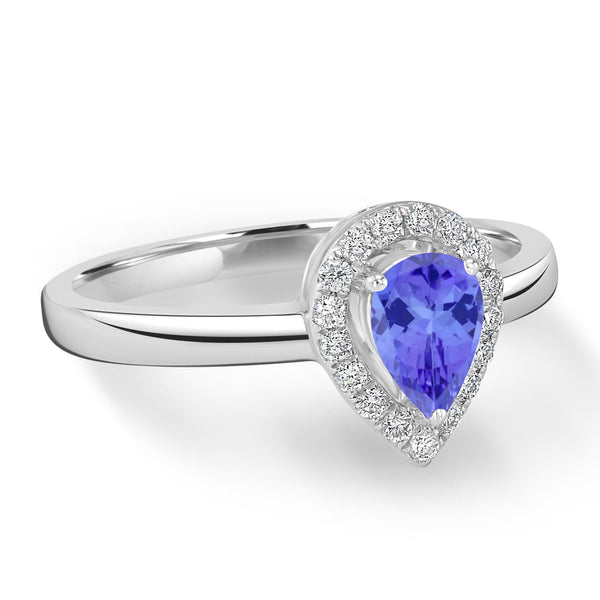 0.4ct Pear Tanzanite Ring with 0.13 cttw Diamond