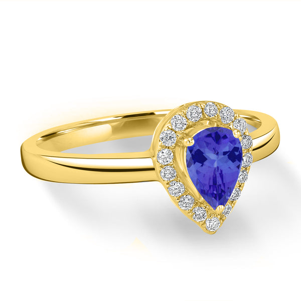 0.4ct Pear Tanzanite Ring with 0.13 cttw Diamond