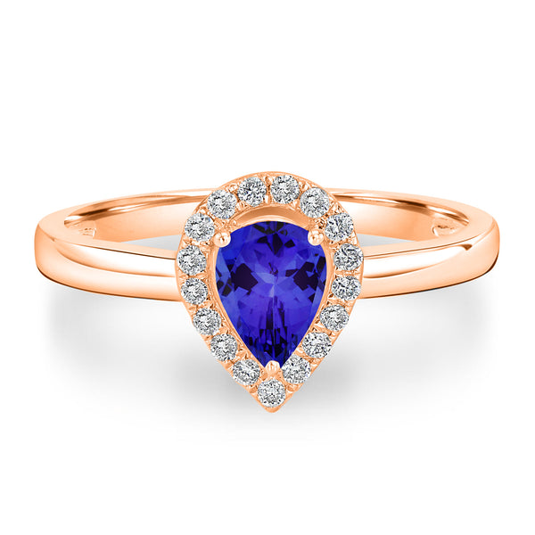 0.4ct Pear Tanzanite Ring with 0.13 cttw Diamond