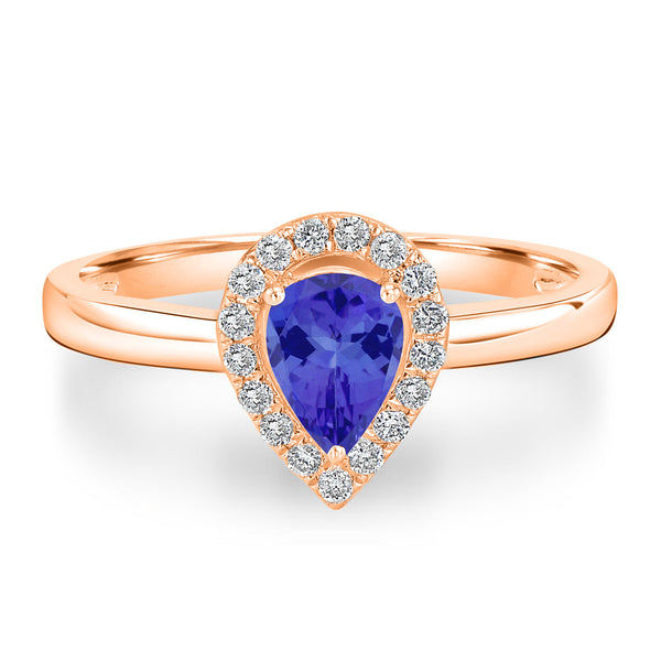 0.4ct Pear Tanzanite Ring with 0.13 cttw Diamond