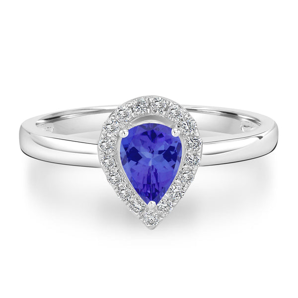0.4ct Pear Tanzanite Ring with 0.13 cttw Diamond