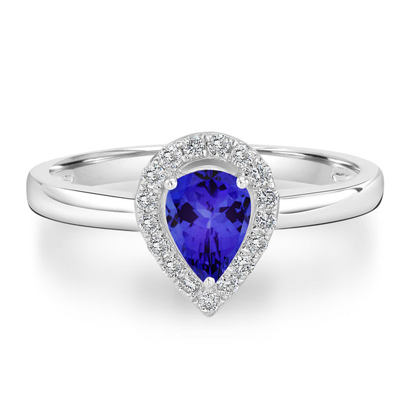 0.4ct Pear Tanzanite Ring with 0.13 cttw Diamond