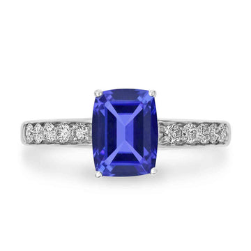 1.3ct Cushion Tanzanite Ring with 0.24 cttw Diamond