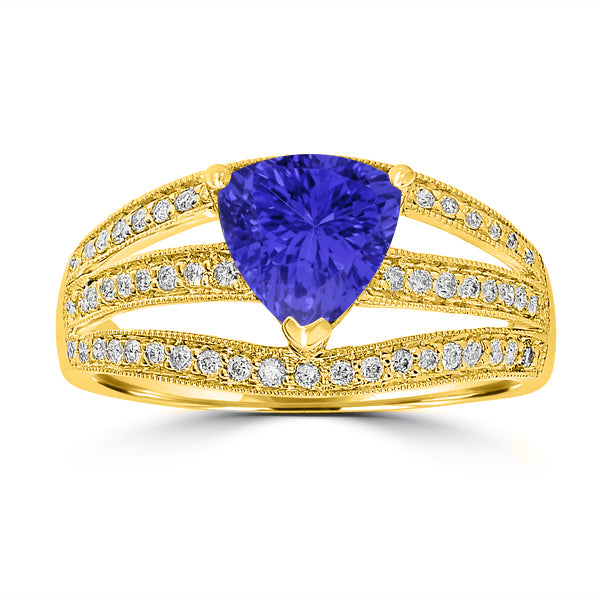 1.2ct Trillion Tanzanite Ring with 0.29 cttw Diamond