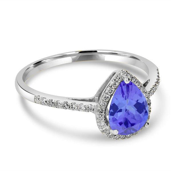 1.15ct Pear Shape Tanzanite Ring with 0.19 cttw Diamond