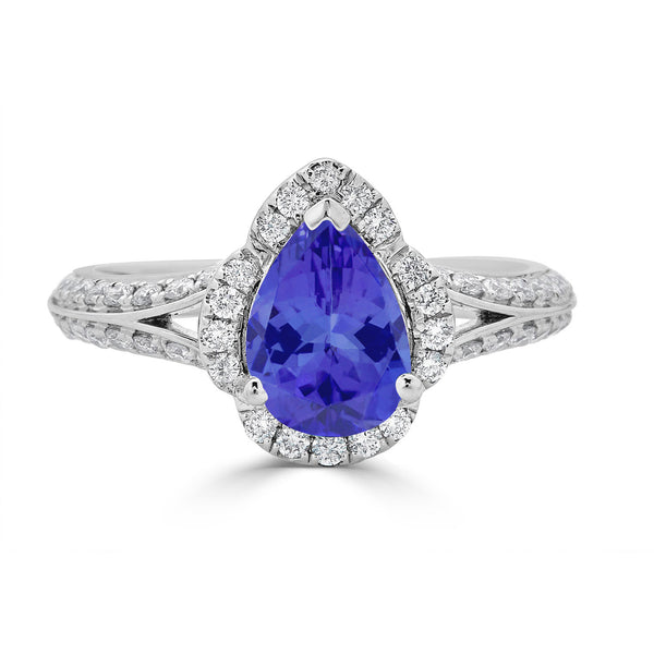 0.85ct Pear Tanzanite Ring with 0.25 cttw Diamond
