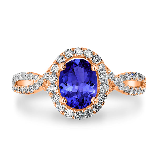 0.98ct Oval Tanzanite Ring with 0.39 cttw Diamond