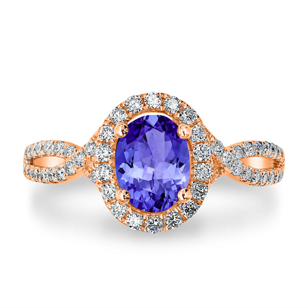 0.98ct Oval Tanzanite Ring with 0.39 cttw Diamond