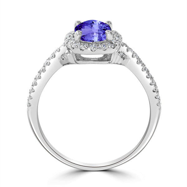 0.98ct Oval Tanzanite Ring with 0.39 cttw Diamond