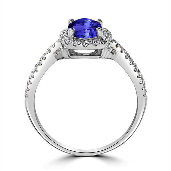 0.98ct Oval Tanzanite Ring with 0.39 cttw Diamond