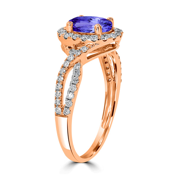 0.98ct Oval Tanzanite Ring with 0.39 cttw Diamond