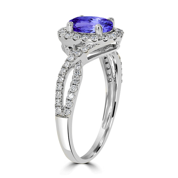 0.98ct Oval Tanzanite Ring with 0.39 cttw Diamond