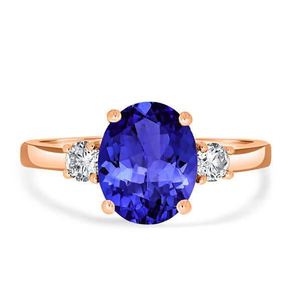 2.85ct Oval Tanzanite Ring with 0.28 cttw Diamond