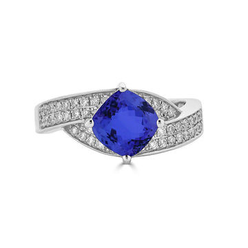 2.1ct Cushion Tanzanite Ring with 0.29 cttw Diamond