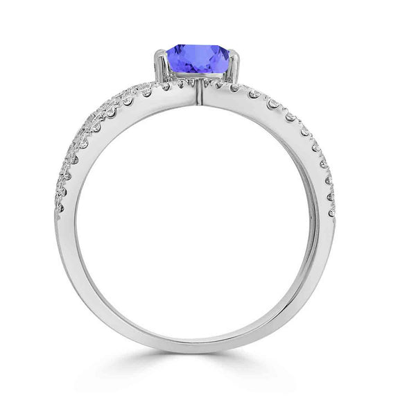 1.35ct Cushion Tanzanite Ring with 0.6 cttw Diamond