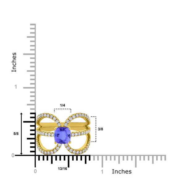 1.35ct Cushion Tanzanite Ring with 0.6 cttw Diamond