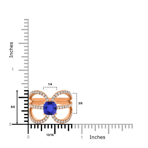 1.35ct Cushion Tanzanite Ring with 0.6 cttw Diamond