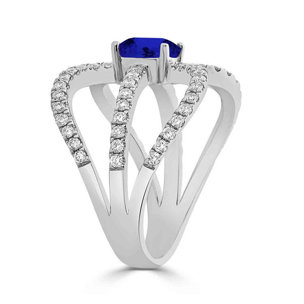 1.35ct Cushion Tanzanite Ring with 0.6 cttw Diamond