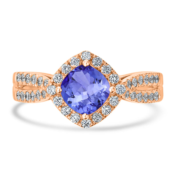 1.05ct Cushion Tanzanite Ring with 0.42 cttw Diamond