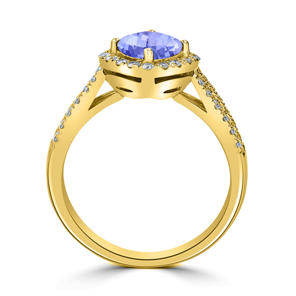 1.05ct Cushion Tanzanite Ring with 0.42 cttw Diamond