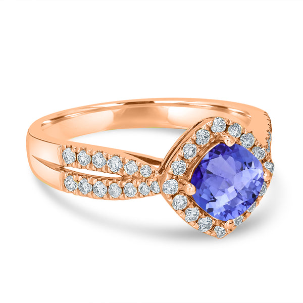 1.05ct Cushion Tanzanite Ring with 0.42 cttw Diamond