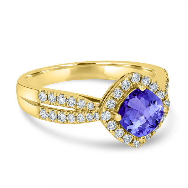 1.05ct Cushion Tanzanite Ring with 0.42 cttw Diamond