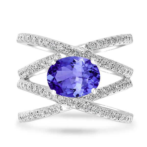 1.8ct Oval Tanzanite Ring with 0.8 cttw Diamond