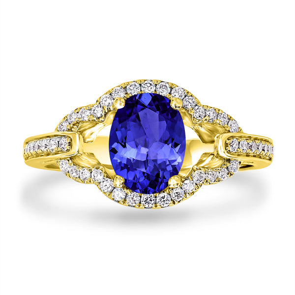 1.2ct Oval Tanzanite Ring with 0.27 cttw Diamond