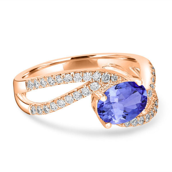 1.2ct Oval Tanzanite Ring with 0.4 cttw Diamond