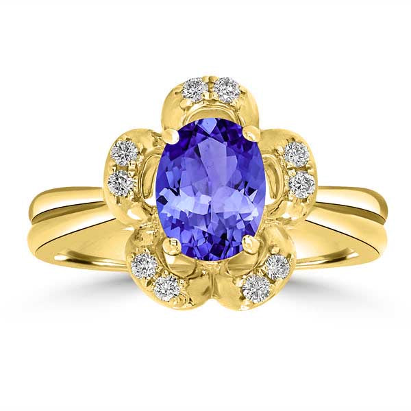 1.2ct Oval Tanzanite Ring with 0.15 cttw Diamond