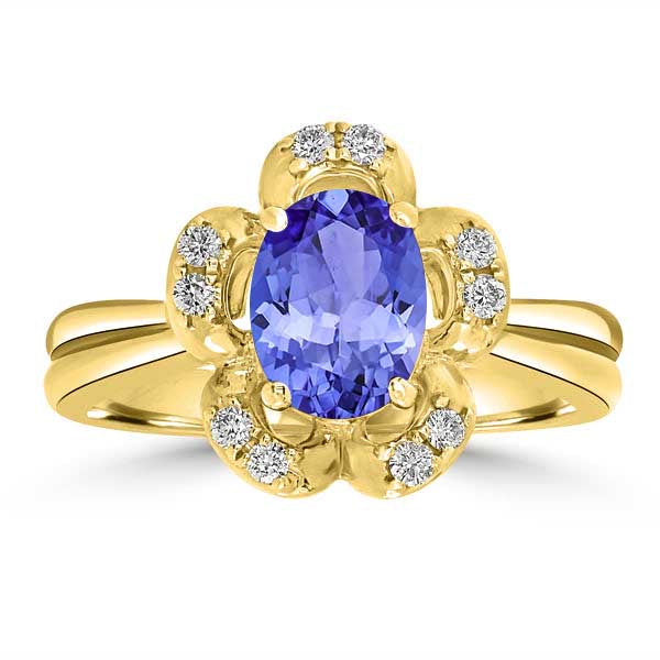 1.2ct Oval Tanzanite Ring with 0.15 cttw Diamond