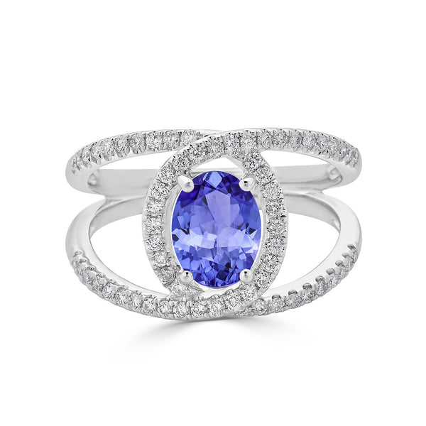 1.8ct Oval Tanzanite Ring with 0.4 cttw Diamond