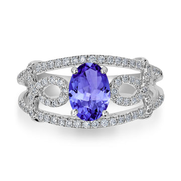 1.2ct Oval Tanzanite Ring with 0.36 cttw Diamond