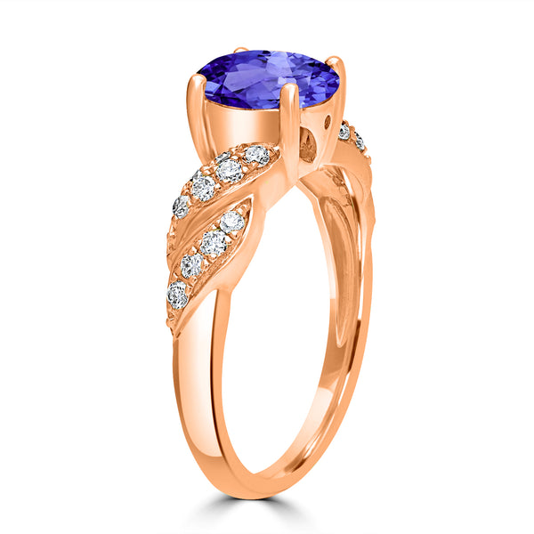 1.2ct Oval Tanzanite Ring with 0.31 cttw Diamond