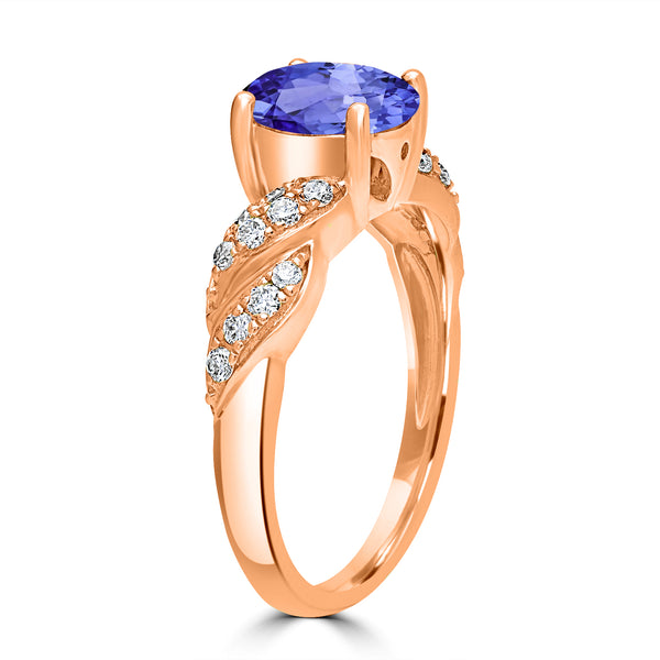 1.2ct Oval Tanzanite Ring with 0.31 cttw Diamond